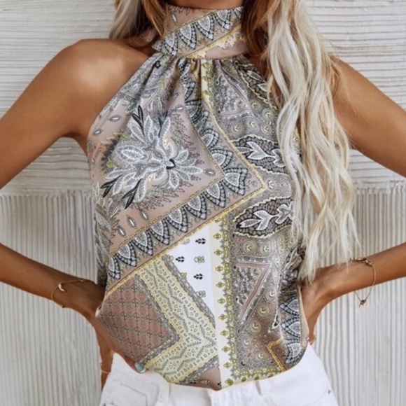 Boho paisley print button back halter top - Picture 9 of 16